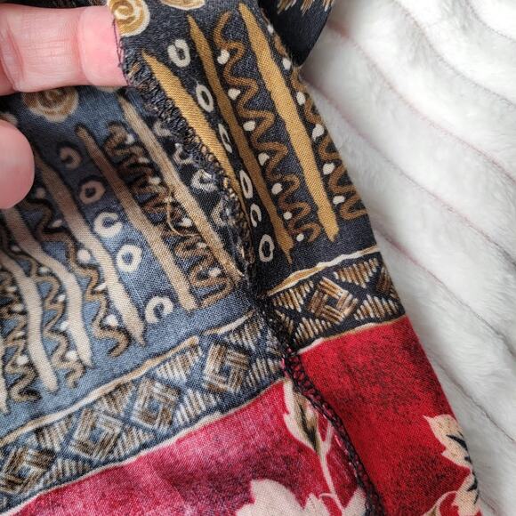 Vintage Boho Y2K Maxi Wrap Dress Floral Tribal Print SZ 16 Shoulder Pads Hippie - Picture 10 of 10